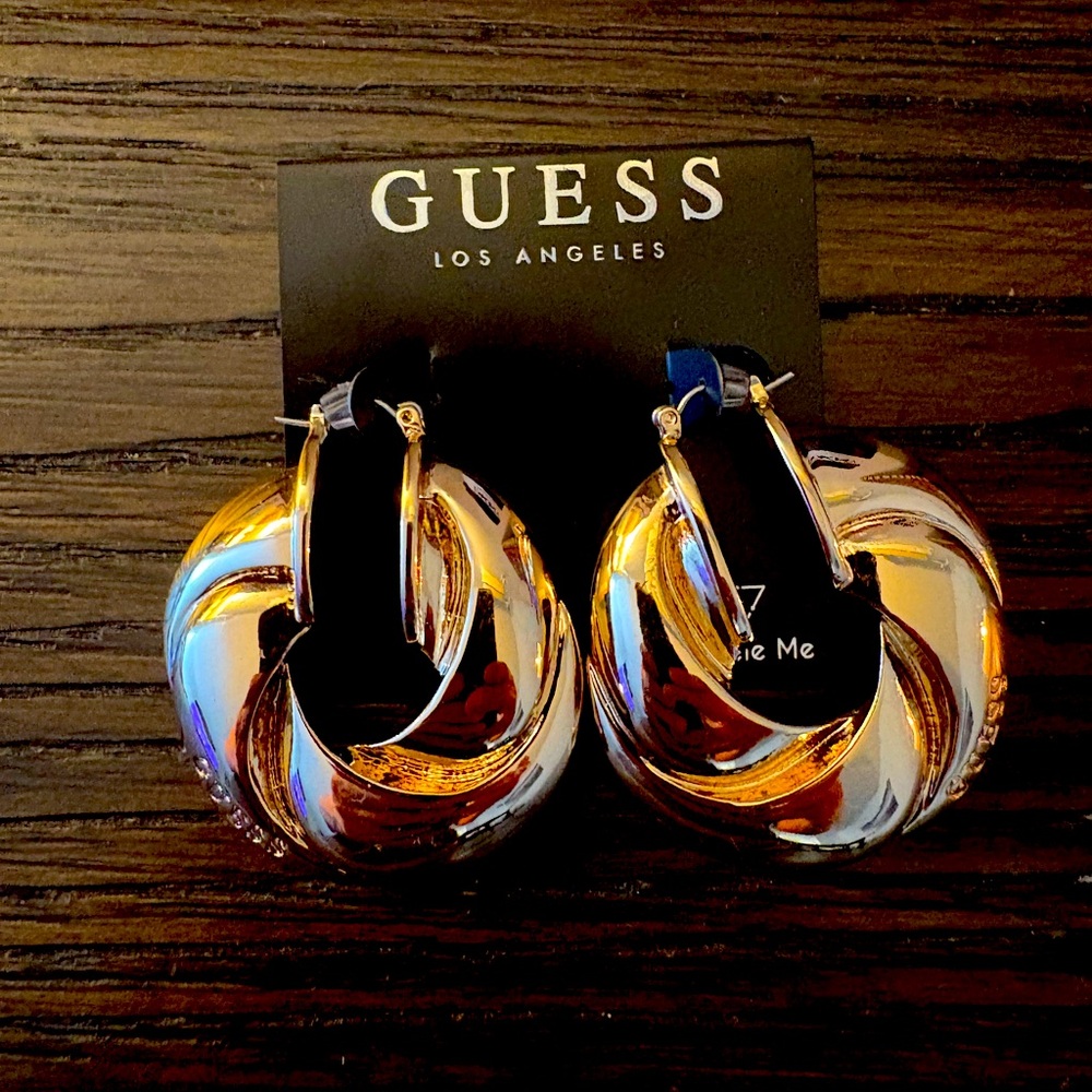NEW Guess gold thick hoop earrings